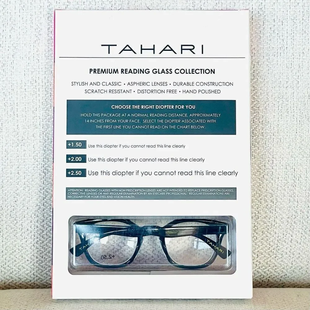 NWT 3 Pack 2.50 TAHARI Premium Eye Reading Glasses Black, Blue & Brown & Striped